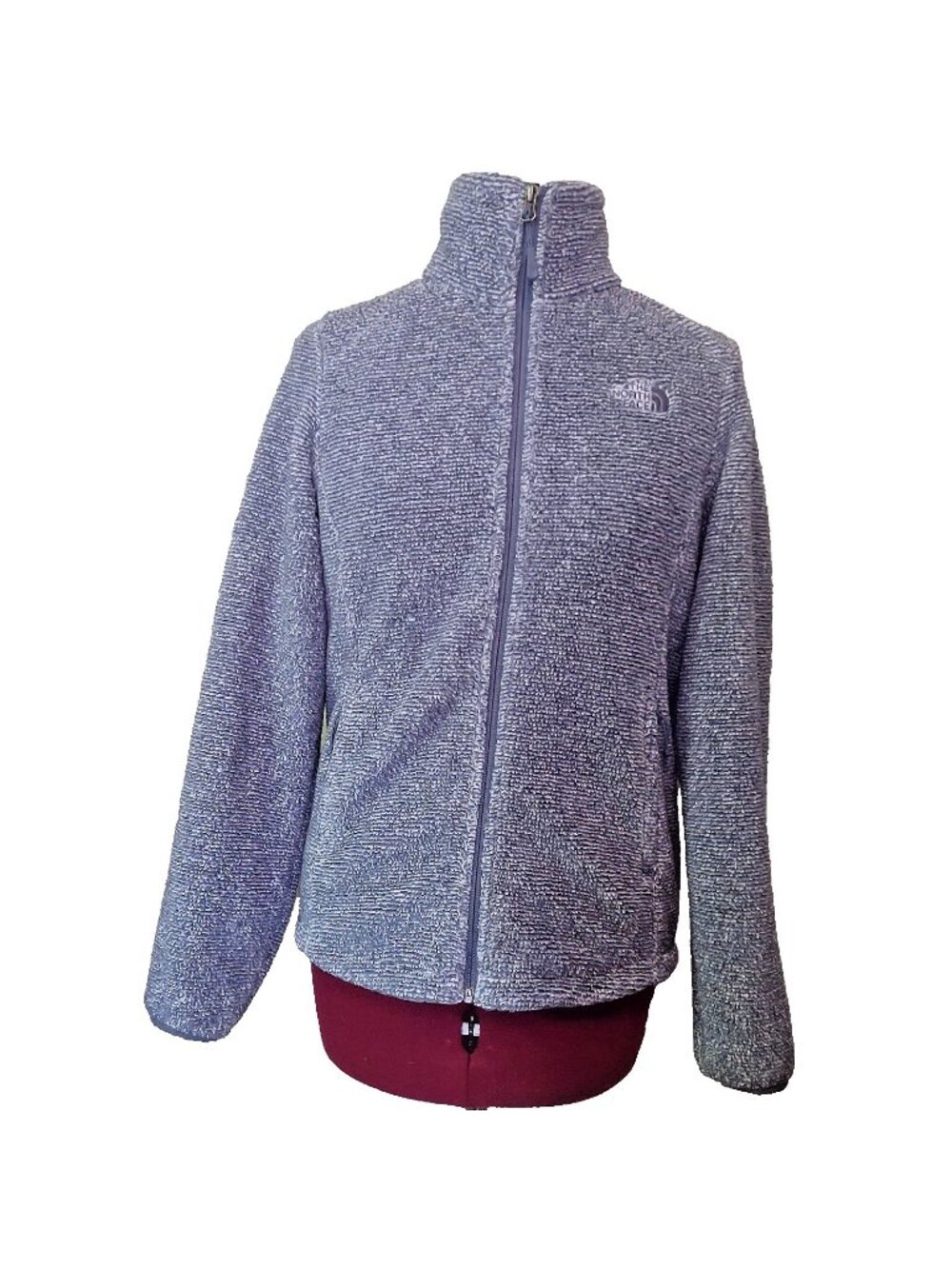 The North Face Osito Jacket Womens Small Blue White Fuzzy High Pile Fleece Zip